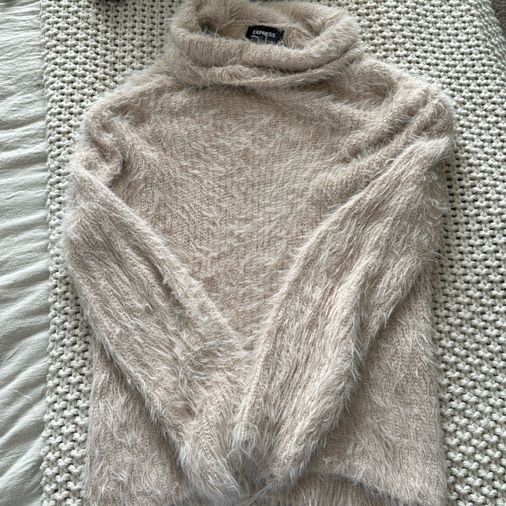 Worn once express fuzzy cowl neck sweater size small. Super soft